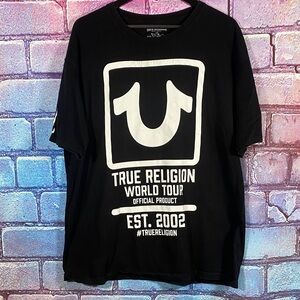 True Religion XXL Black Graphic T-Shirt World Tour Logo Streetwear Oversized